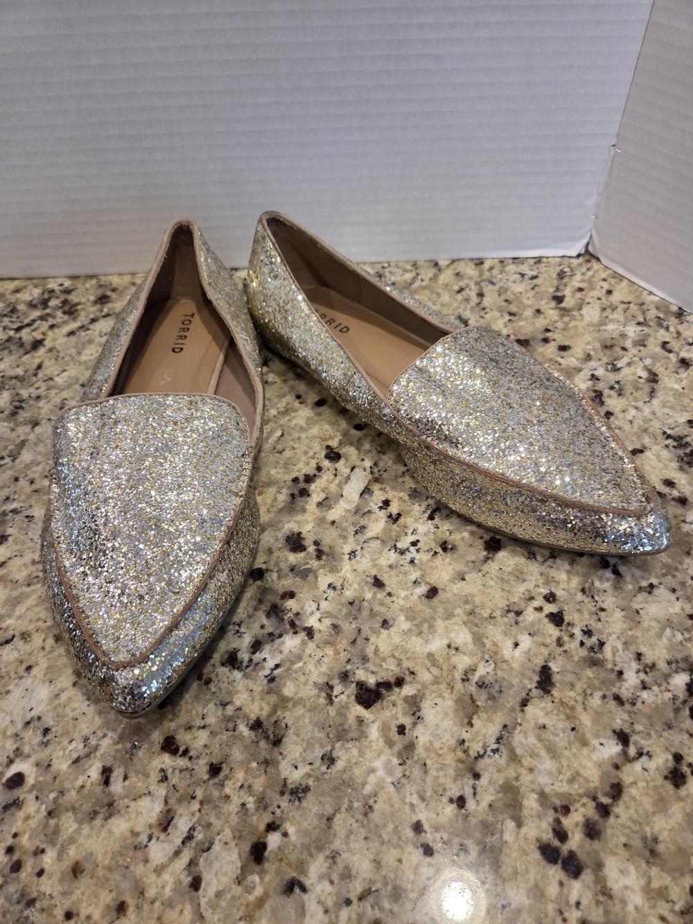 Torrid Womens Genie Gold Glitter Pointed Loafers Flat Shoes 12 Wide Casual Style